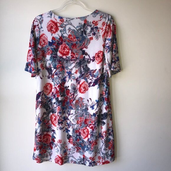 Egy California Floral Lace Detail Short Sleeve Shift Midi Dress Medium - Picture 7 of 10